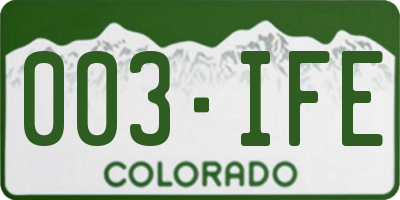 CO license plate 003IFE