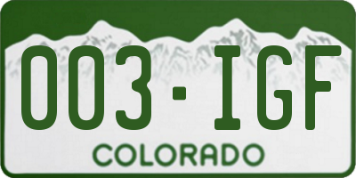 CO license plate 003IGF