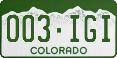 CO license plate 003IGI