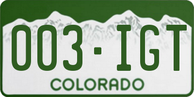 CO license plate 003IGT