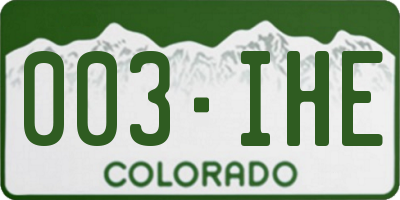 CO license plate 003IHE