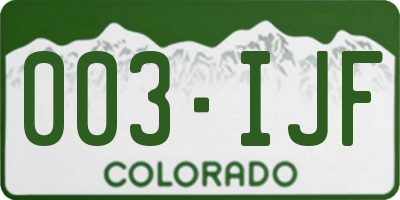 CO license plate 003IJF