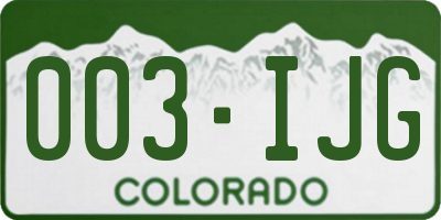 CO license plate 003IJG