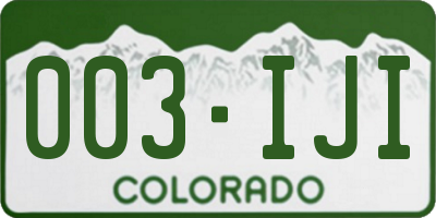 CO license plate 003IJI