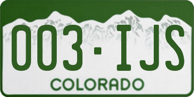 CO license plate 003IJS