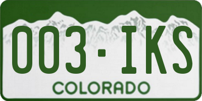 CO license plate 003IKS