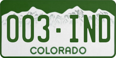 CO license plate 003IND