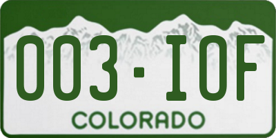 CO license plate 003IOF