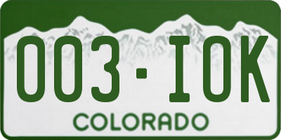 CO license plate 003IOK