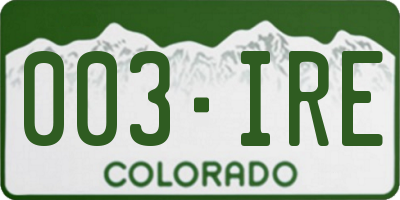 CO license plate 003IRE