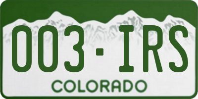 CO license plate 003IRS