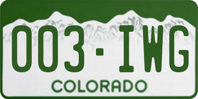 CO license plate 003IWG