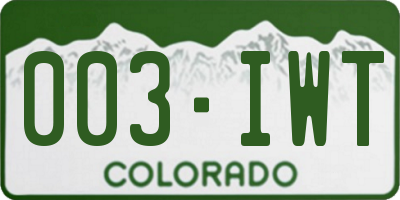 CO license plate 003IWT