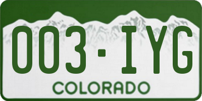 CO license plate 003IYG