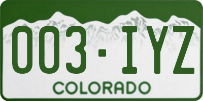 CO license plate 003IYZ
