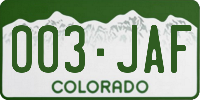 CO license plate 003JAF