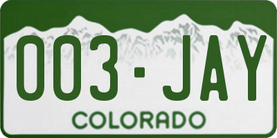 CO license plate 003JAY