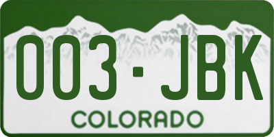 CO license plate 003JBK