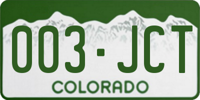 CO license plate 003JCT