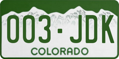 CO license plate 003JDK