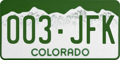 CO license plate 003JFK