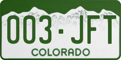 CO license plate 003JFT