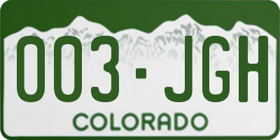 CO license plate 003JGH