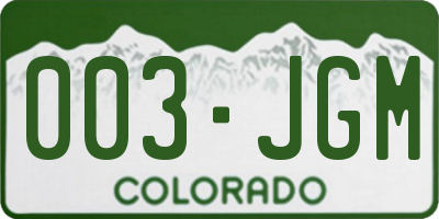 CO license plate 003JGM