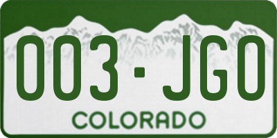 CO license plate 003JGO