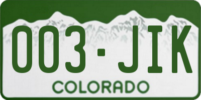 CO license plate 003JIK