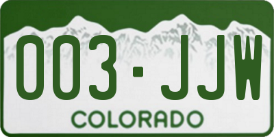 CO license plate 003JJW