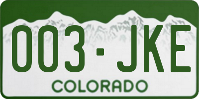 CO license plate 003JKE