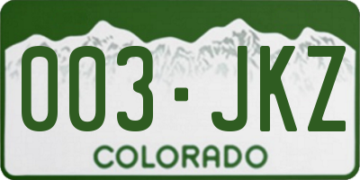 CO license plate 003JKZ
