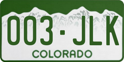 CO license plate 003JLK