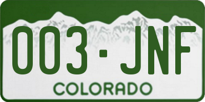 CO license plate 003JNF