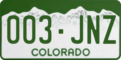 CO license plate 003JNZ