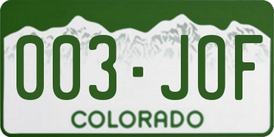 CO license plate 003JOF