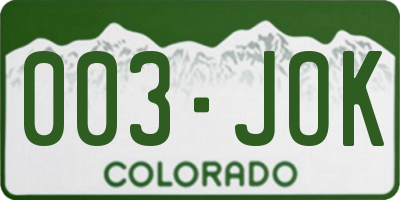 CO license plate 003JOK