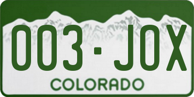 CO license plate 003JOX