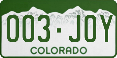 CO license plate 003JOY