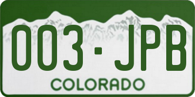 CO license plate 003JPB