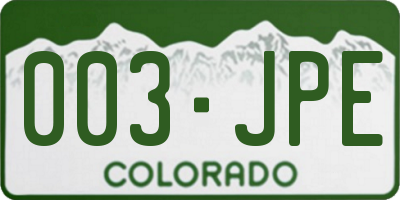 CO license plate 003JPE