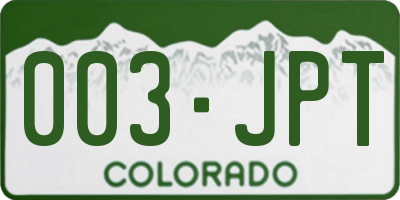 CO license plate 003JPT