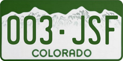 CO license plate 003JSF