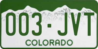CO license plate 003JVT