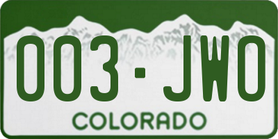 CO license plate 003JWO