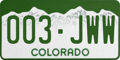 CO license plate 003JWW