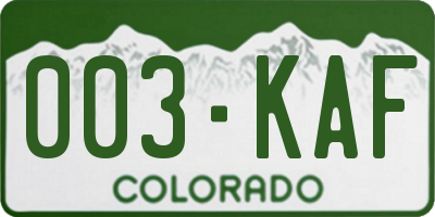 CO license plate 003KAF