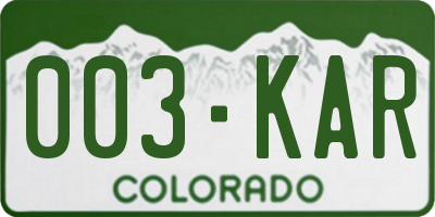 CO license plate 003KAR