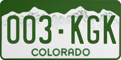 CO license plate 003KGK